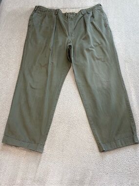 Bills Khakis Olive Pleated Cuffed Relaxed Fit Twill Pants Men 46 X32 100% Cotton